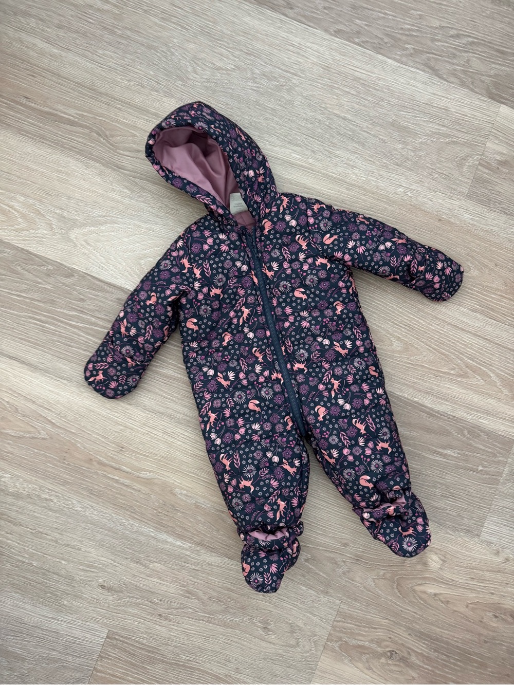 First Impressions Navy Floral & Pink Hooded Footed One-Piece